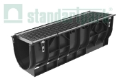 Комплект: Лоток водоотводный пластиковый PolyMax Basic DN300 H348 с стальной решеткой кл. А