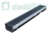 Лоток водоотводный пластиковый PolyMax Drive DN100 H96 с Чугунной решеткой кл. D (комплект)