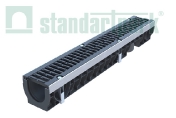 Лоток водоотводный пластиковый PolyMax Drive DN100 H136 с Чугунной решеткой кл. D (комплект)