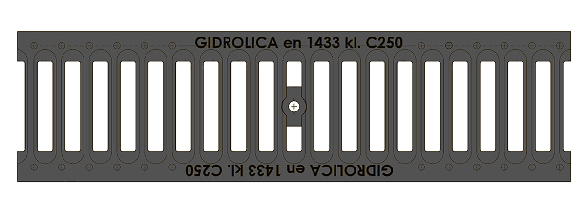 Фото Ливневые решетки DN100 Решетка водоприемная Gidrolica Standart РВ -10.13,6.50 облегченная щелевая чугунная класс С250